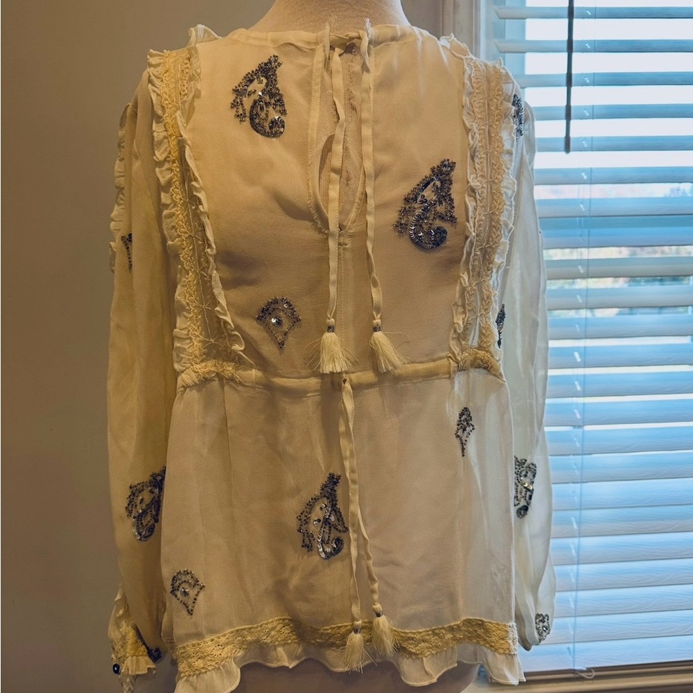 Chan Luu white Blouse with Intricate Embroidery